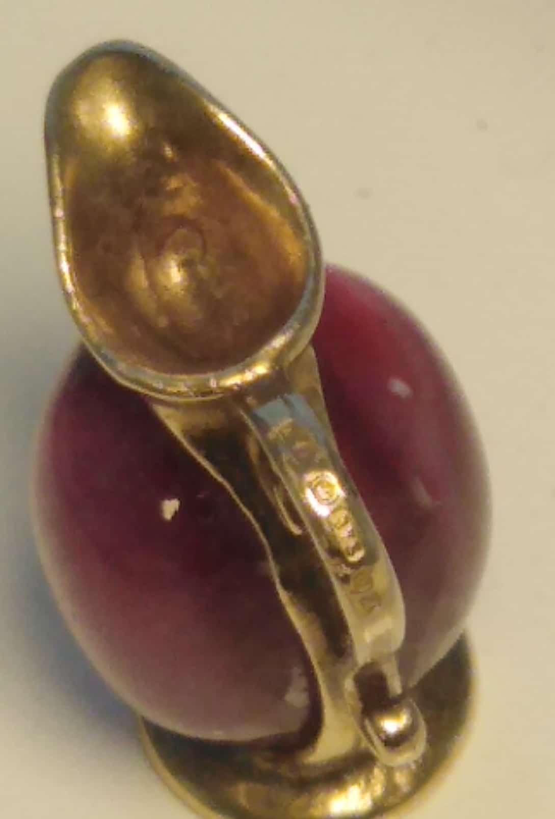 Vintage 9ct Gold Miniature Pitcher Charm with Pink Cabochon Stone, Birmingham 1975